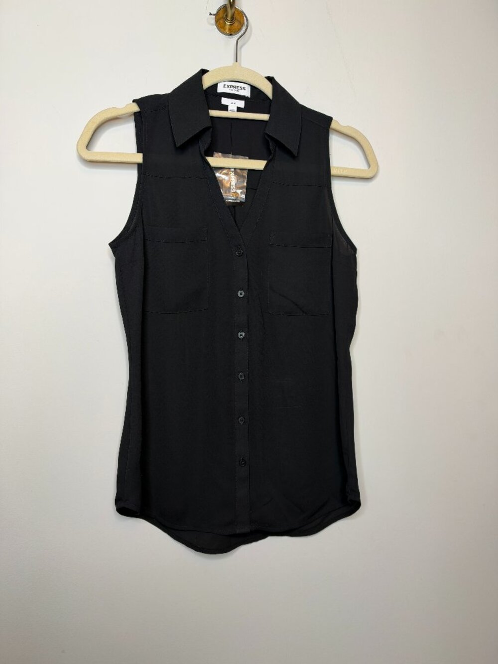 Express Portofino Sleeveless Button Down Shirt Slim Black Women's XS